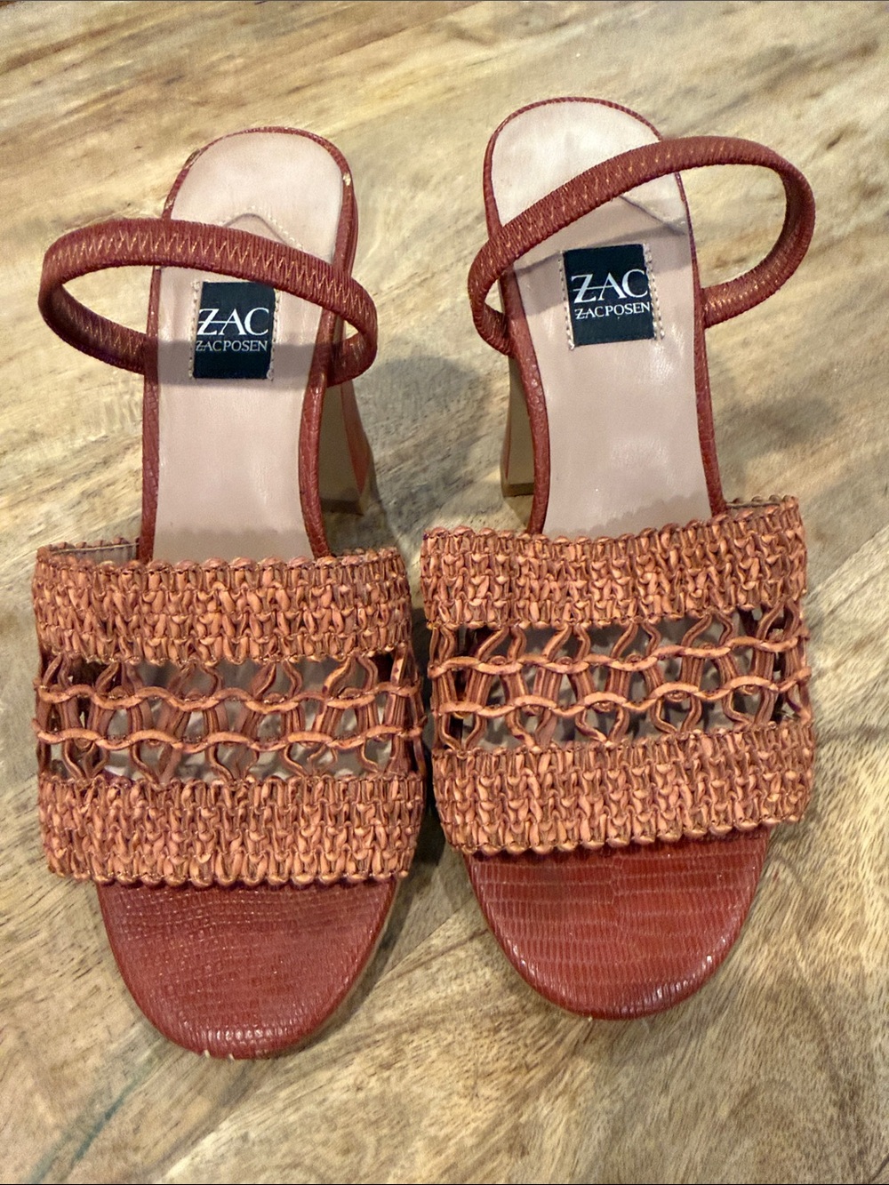 ZAC Zac Posen Woven Braided Slide Heels in Terracotta Brown